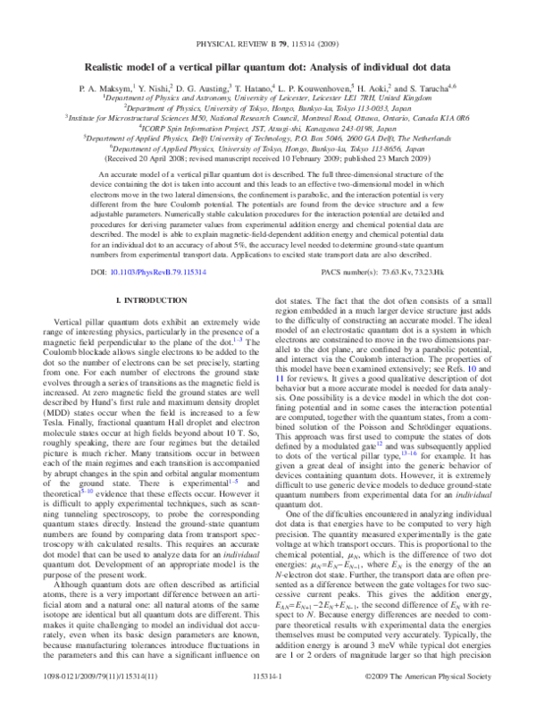 (PDF) Realistic model of a vertical pillar quantum dot: Analysis of ...