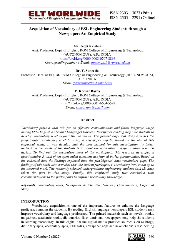 (PDF) Acquisition of Vocabulary of ESL Engineering Students through a ...
