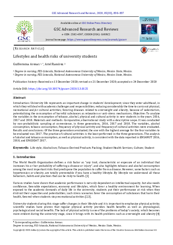 (PDF) Lifestyles and health risks of university students