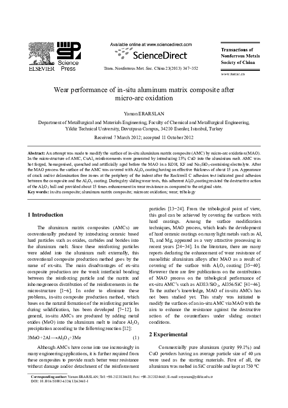 (PDF) Wear performance of in-situ aluminum matrix composite after micro ...
