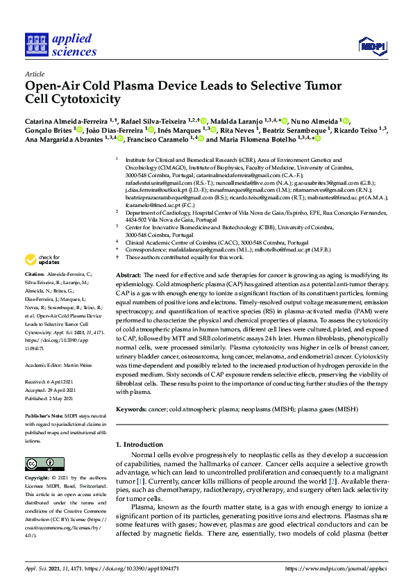 (PDF) Open-Air Cold Plasma Device Leads to Selective Tumor Cell ...
