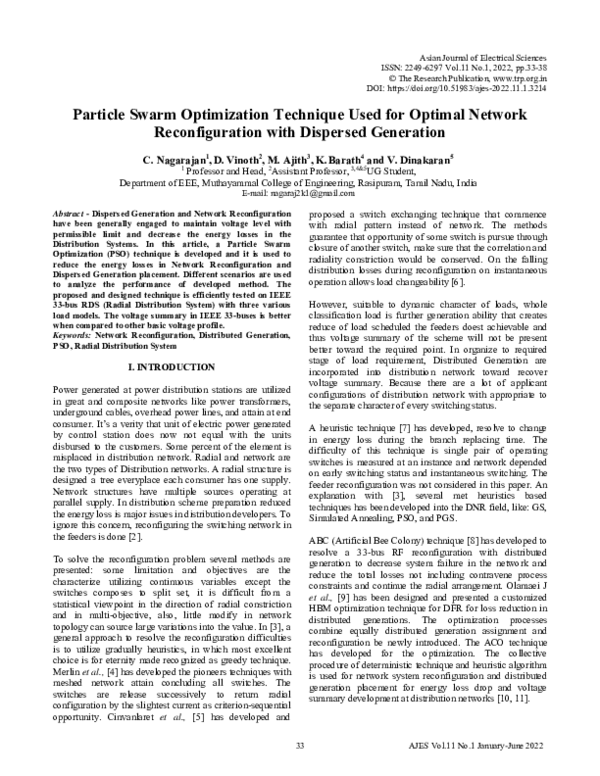 (PDF) Particle Swarm Optimization Technique Used for Optimal Network ...