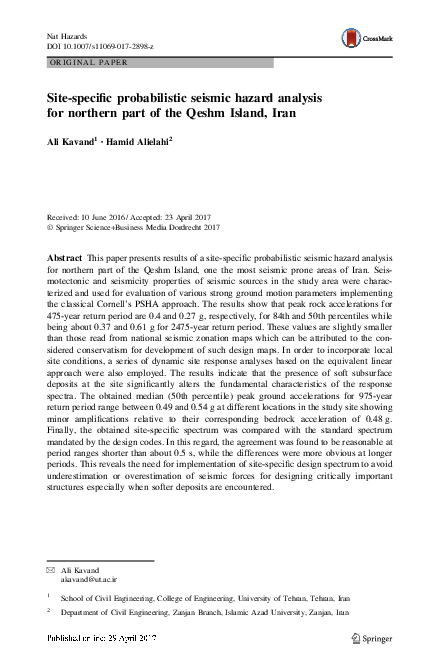 (PDF) Site specific probabilistic seismic hazard analysis at Dubai ...