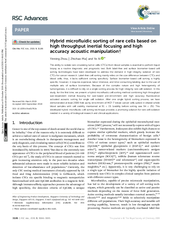 (PDF) A high-throughput microfluidic chip for size sorting of cells
