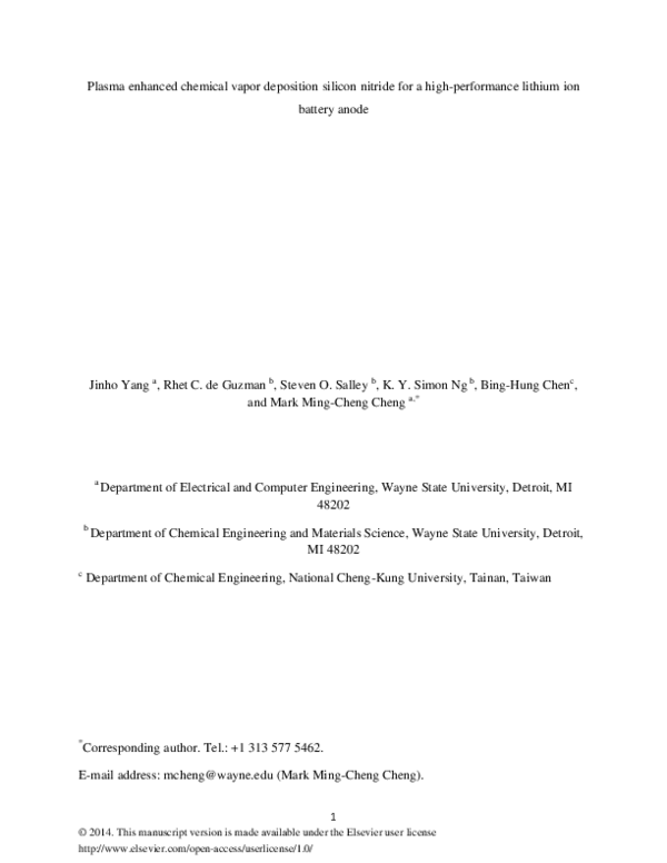 (PDF) Plasma enhanced chemical vapor deposition silicon nitride for a ...
