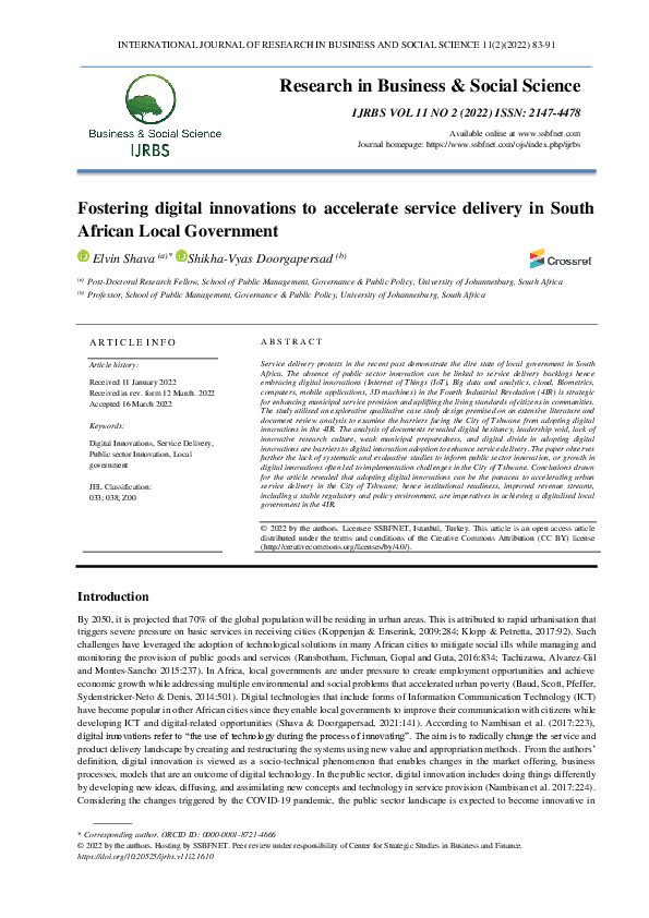 (PDF) Fostering digital innovations to accelerate service delivery in ...