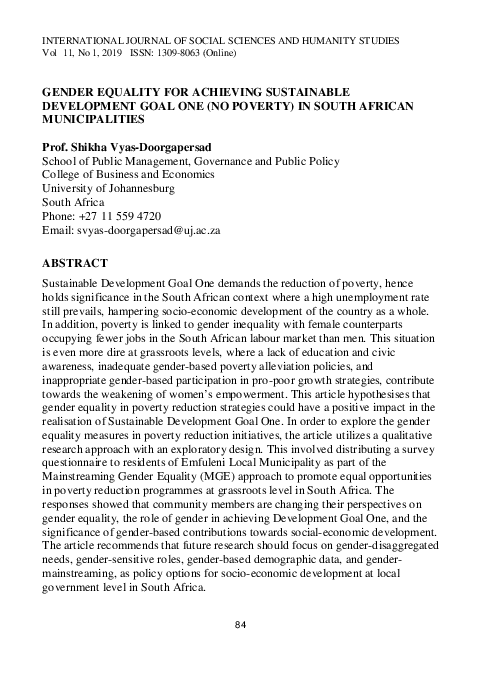 (PDF) Gender Equality for Achieving Sustainable Development Goal One ...
