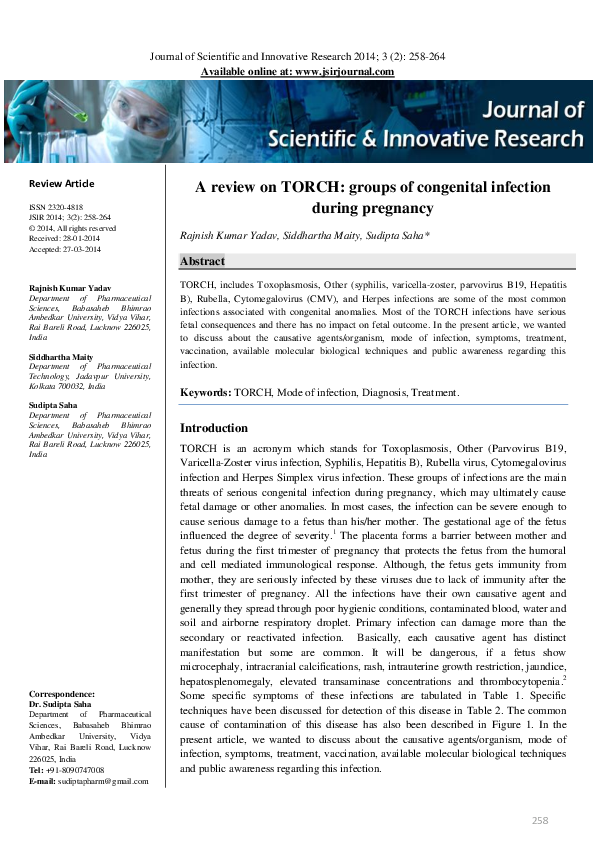 (PDF) A review on TORCH groups of congenital infection during