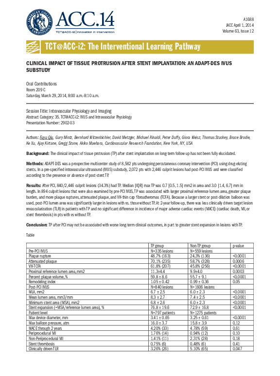 (PDF) Clinical Impact of Tissue Protrusion After Stent Implantation: An ...