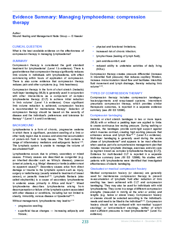 (PDF) Evidence Summary: Managing lymphoedema: Compression therapy