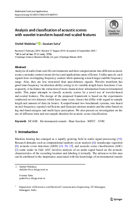 (PDF) Analysis and classification of acoustic scenes with wavelet ...