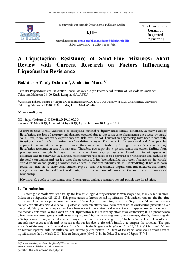 (PDF) A Liquefaction Resistance of Sand-Fine Mixtures: Short Review ...