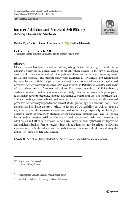 (PDF) Internet Addiction and Perceived Self-Efficacy Among University ...