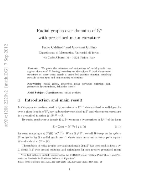 (PDF) Radial graphs over domains of $${\mathbb{S}^n}$$ with prescribed ...