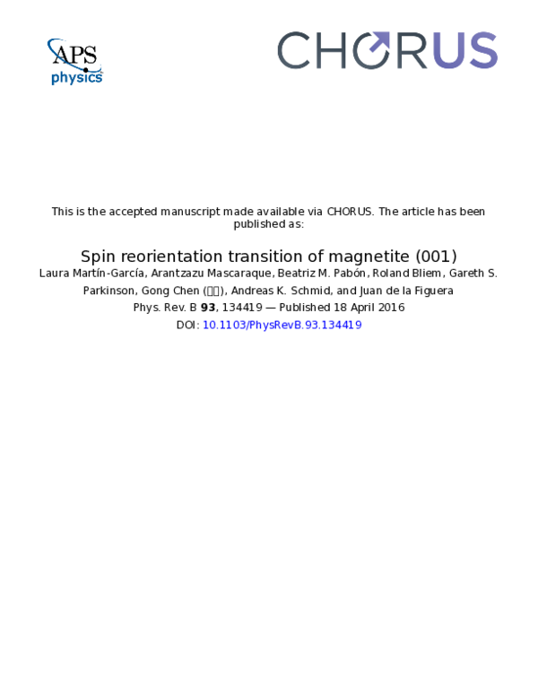 (PDF) Spin reorientation transition of magnetite (001)