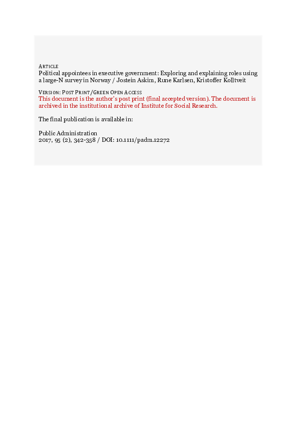 (PDF) Political appointees in executive government: Exploring and ...