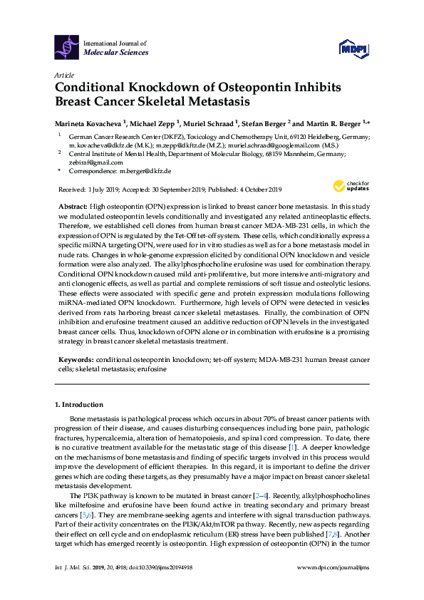 (PDF) Conditional Knockdown of Osteopontin Inhibits Breast Cancer ...
