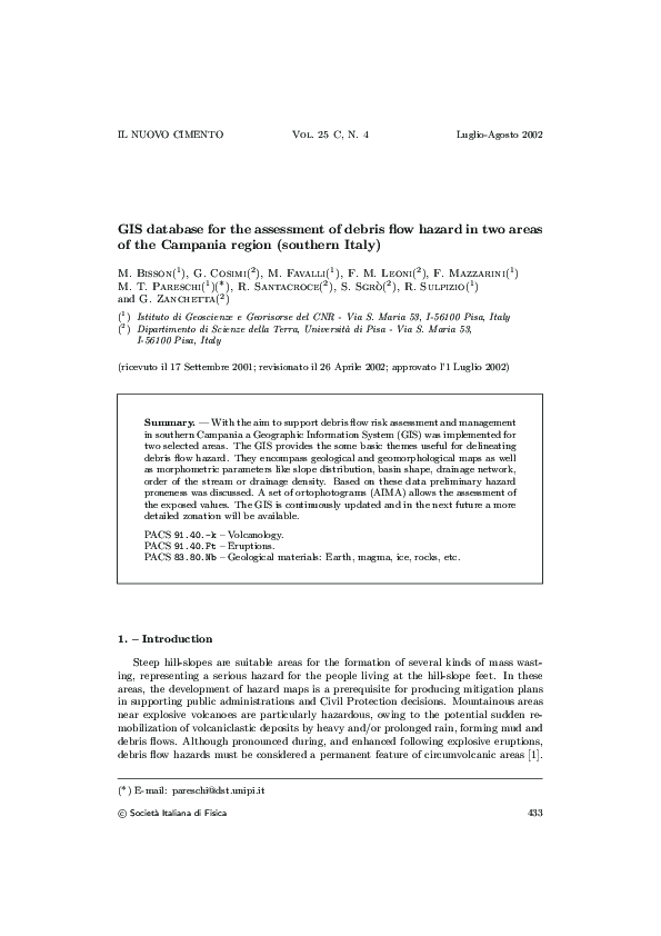 (PDF) GIS database for the assessment of debris flows hazard in two ...