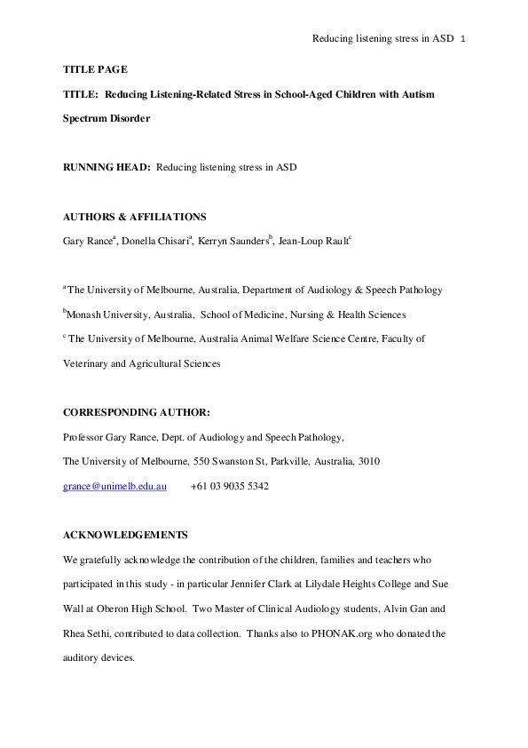 (PDF) Reducing ListeningRelated Stress in SchoolAged Children with Autism Spectrum Disorder