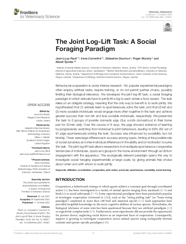 (PDF) The Joint LogLift Task A Social Foraging Paradigm JeanLoup Rault Academia.edu
