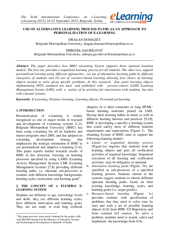(PDF) Use of Alternative Learning Process Paths as an Approach to ...