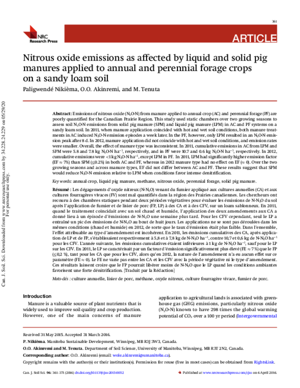 (PDF) Nitrous oxide emissions as affected by liquid and solid pig ...