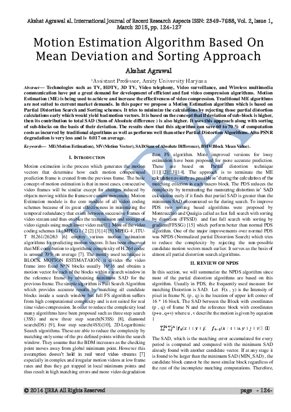 (PDF) Motion Estimation Algorithm Based On Mean Deviation and Sorting ...
