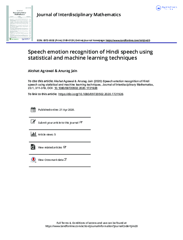 (PDF) Speech emotion recognition of Hindi speech using statistical and ...