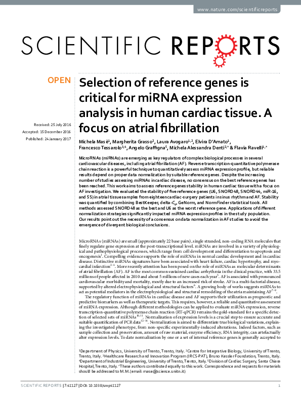 (PDF) Selection of reference genes is critical for miRNA expression ...