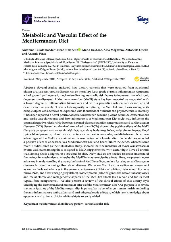 (PDF) Metabolic and Vascular Effect of the Mediterranean Diet