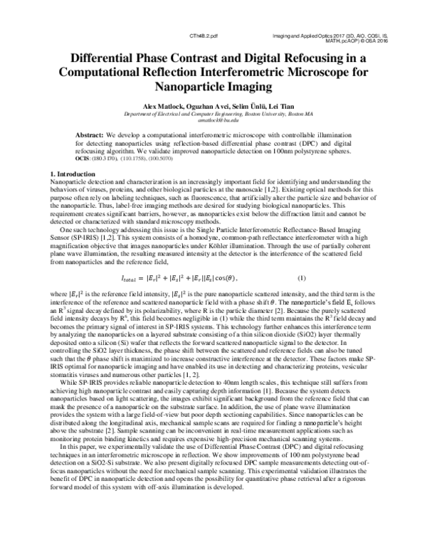 (PDF) Differential Phase Contrast and Digital Refocusing in a ...