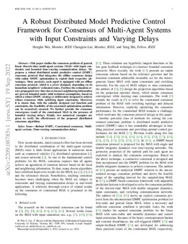 (PDF) A Robust Distributed Model Predictive Control Framework for ...