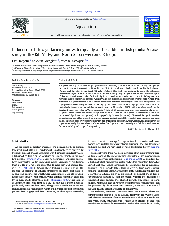 (PDF) Influence of fish cage farming on water quality and plankton in ...