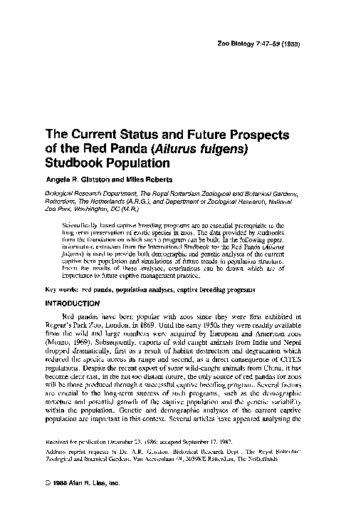 (PDF) The current status and future prospects of the Red Panda (Ailurus ...
