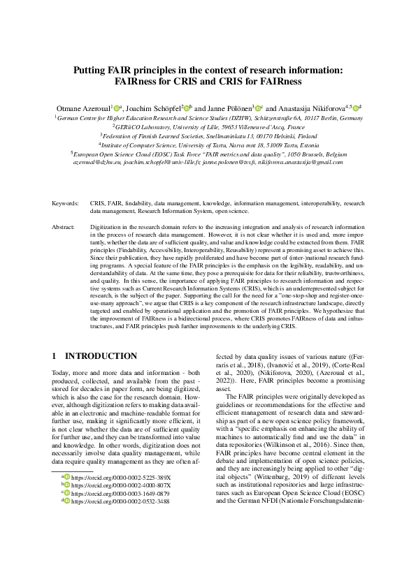 (PDF) Putting FAIR principles in the context of research information ...