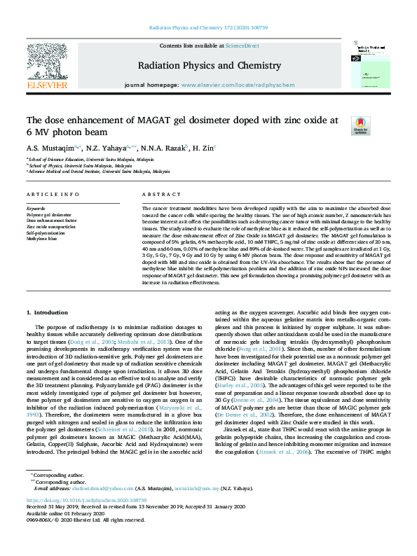 (PDF) The dose enhancement of MAGAT gel dosimeter doped with zinc oxide ...