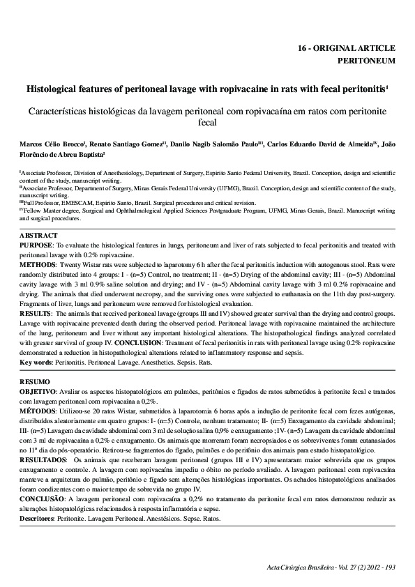 (PDF) Histological features of peritoneal lavage with ropivacaine in ...