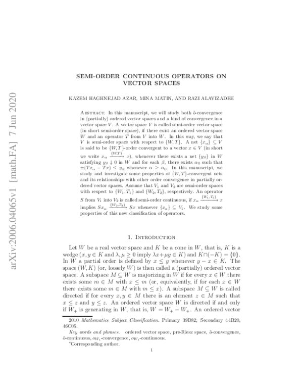 (PDF) Semiorder Continuous Operators on Vector Spaces Kazem
