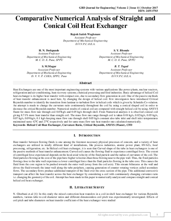 (PDF) Comparative Numerical Analysis of Straight and Conical Coil Heat ...