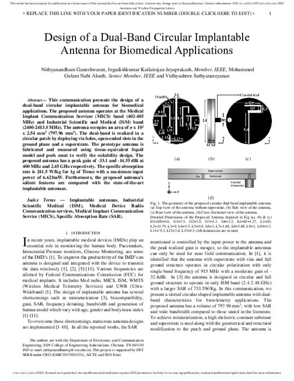 (PDF) Design of a Dual-Band Circular Implantable Antenna for Biomedical ...