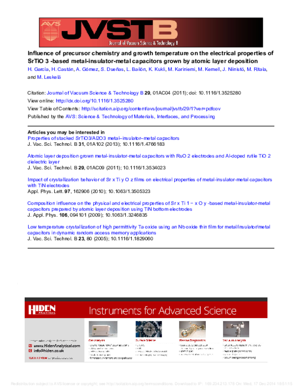 (PDF) Influence of precursor chemistry and growth temperature on the ...