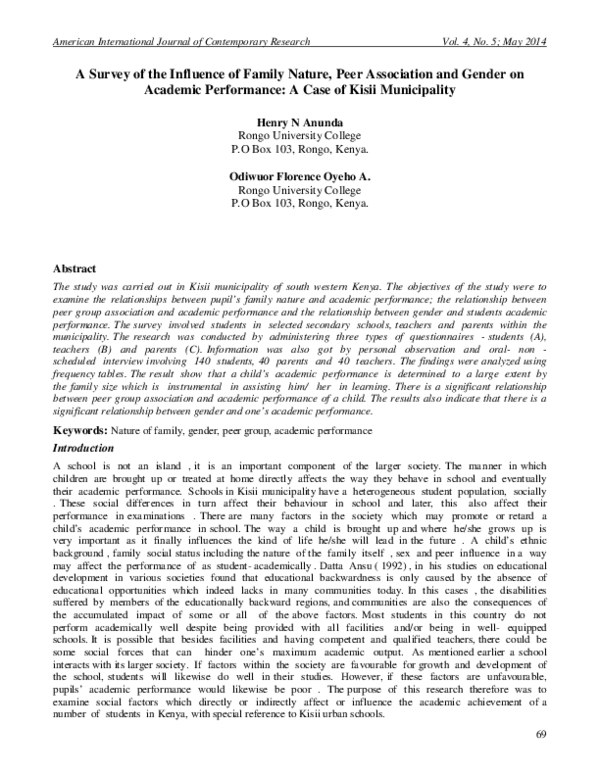 (PDF) A Survey of the Influence of Family Nature, Peer Association and ...
