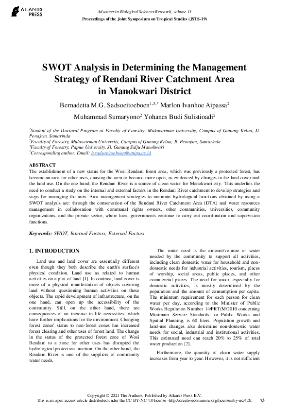 (PDF) SWOT Analysis in Determining the Management Strategy of Rendani ...