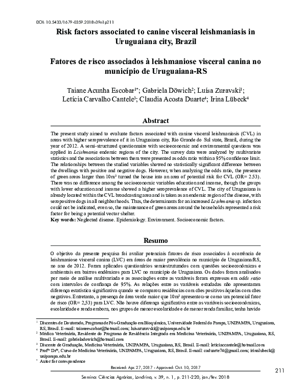 (PDF) Risk factors associated to canine visceral leishmaniasis in ...