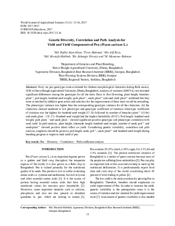 (PDF) Genetic Diversity, Correlation and Path Analysis for Yield and ...