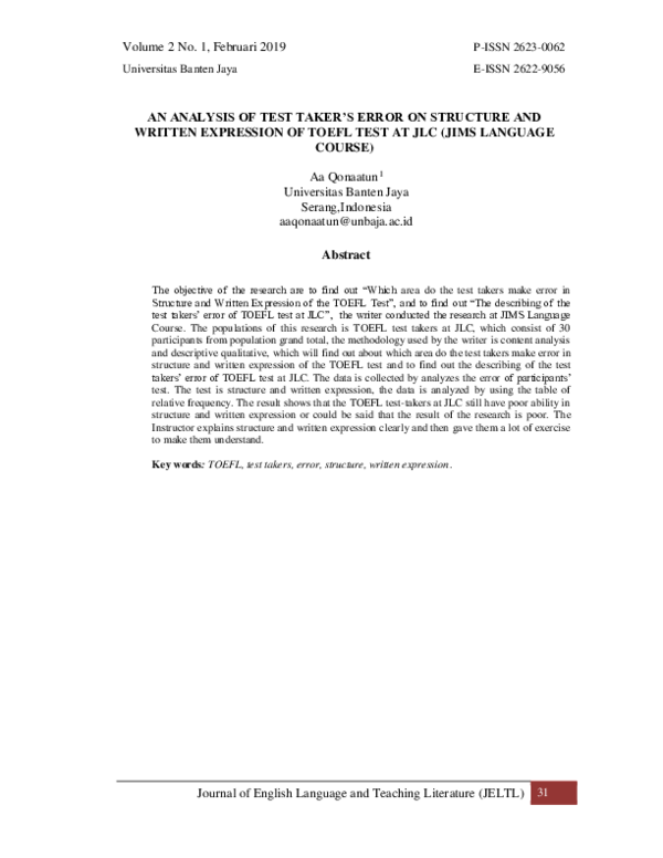 (PDF) An Analysis of Test Taker’s Error on Structure and Written ...