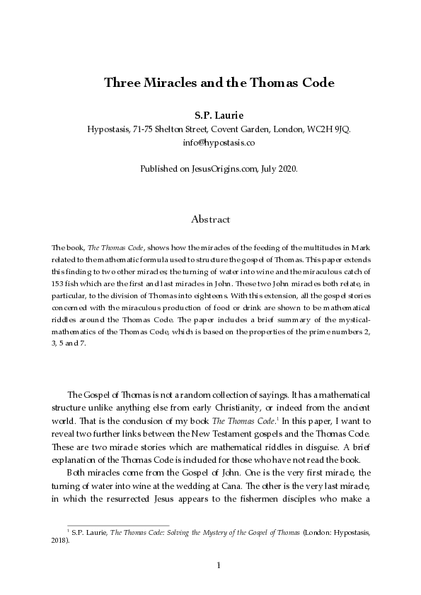 (PDF) Three Miracles and the Thomas Code