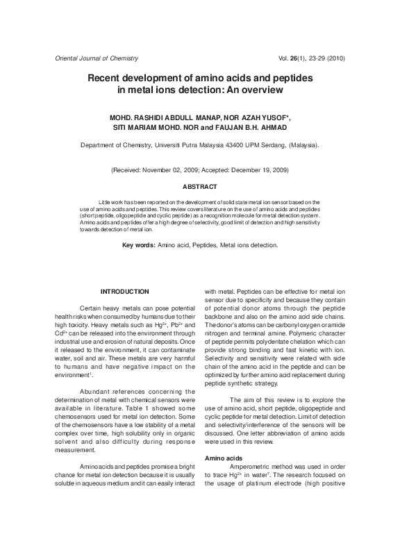(PDF) Recent development of amino acids and peptides in metal ion ...