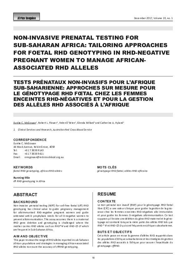 (PDF) Non-invasive prenatal testing for sub-saharan Africa: Tailoring ...