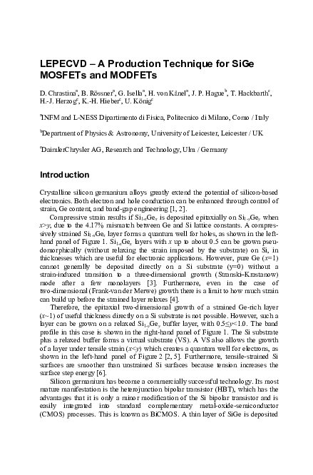 (PDF) LEPECVD — A Production Technique for SiGe MOSFETs and MODFETs
